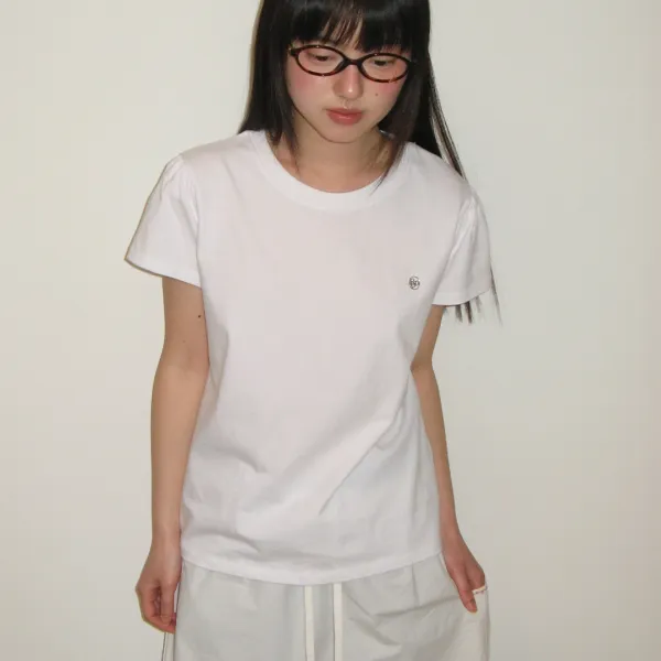 PUFF SHIRRING SHORT SLEEVE T SHIRT WHITE