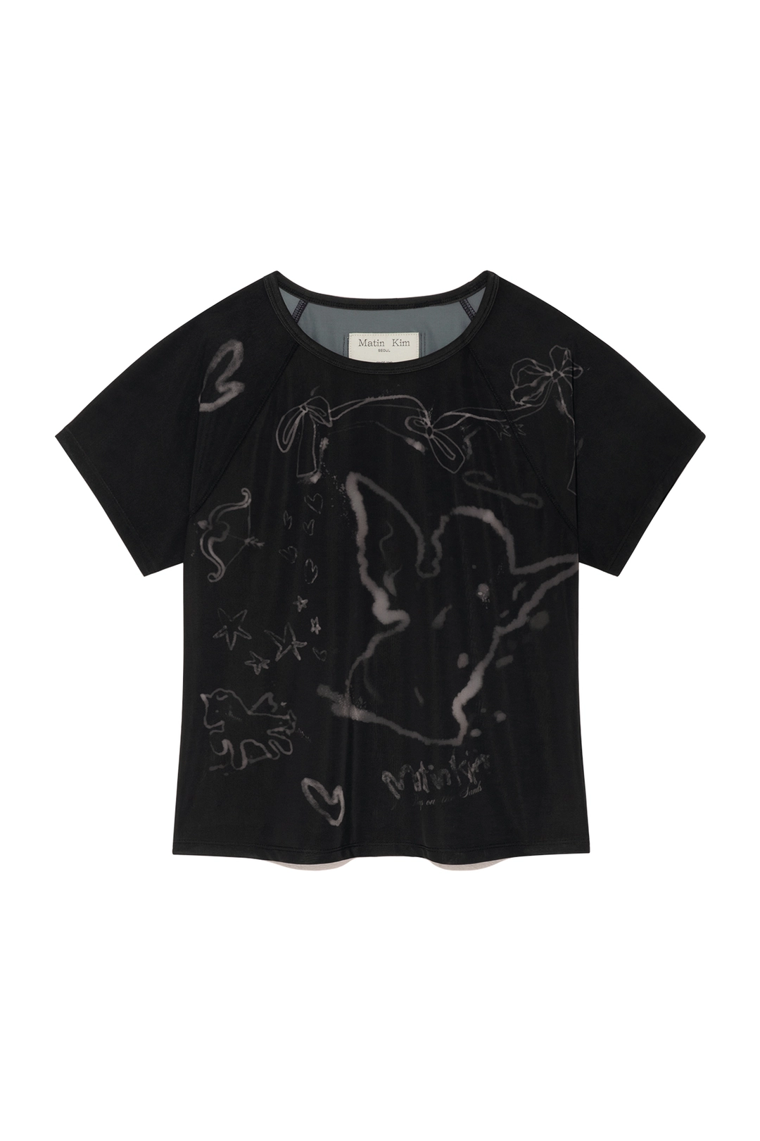 마뗑킴 SEE THROUGH PRINTING TOP IN BLACK 상품 이미지 1