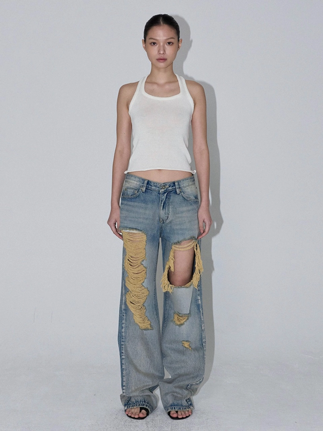 이네기 [6th Reorder] Aged Distressed Denim Pants (blue) 상품 이미지 2