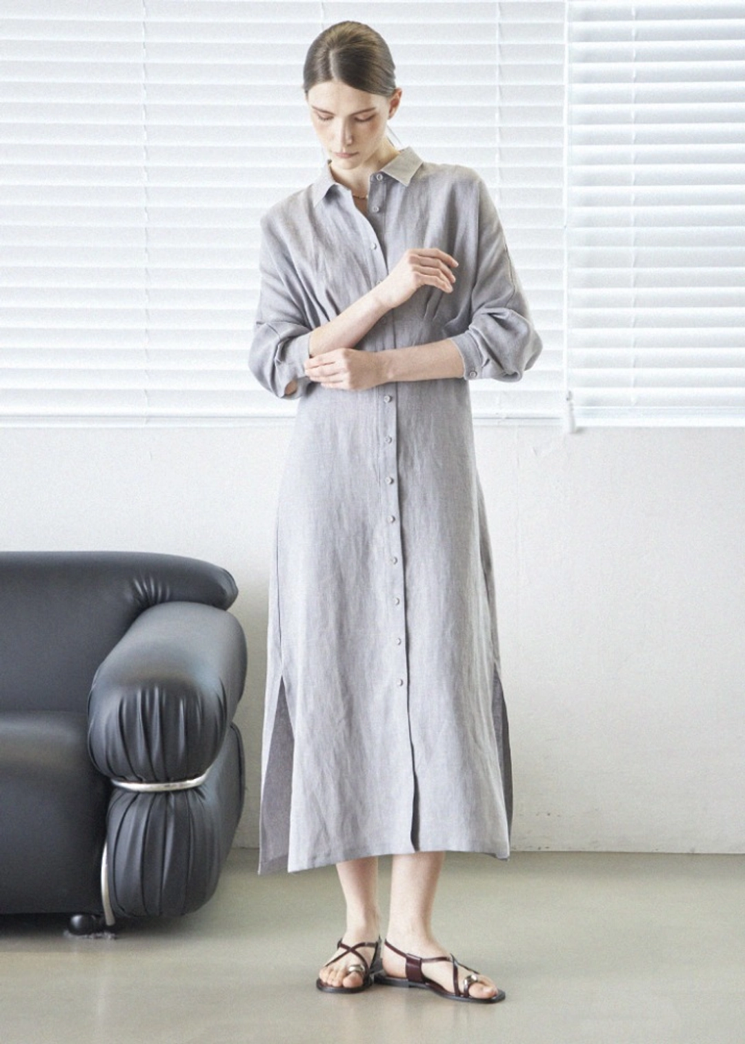 메종드이네스 LINEN SHIRT DRESS_GRAY 상품 이미지 2
