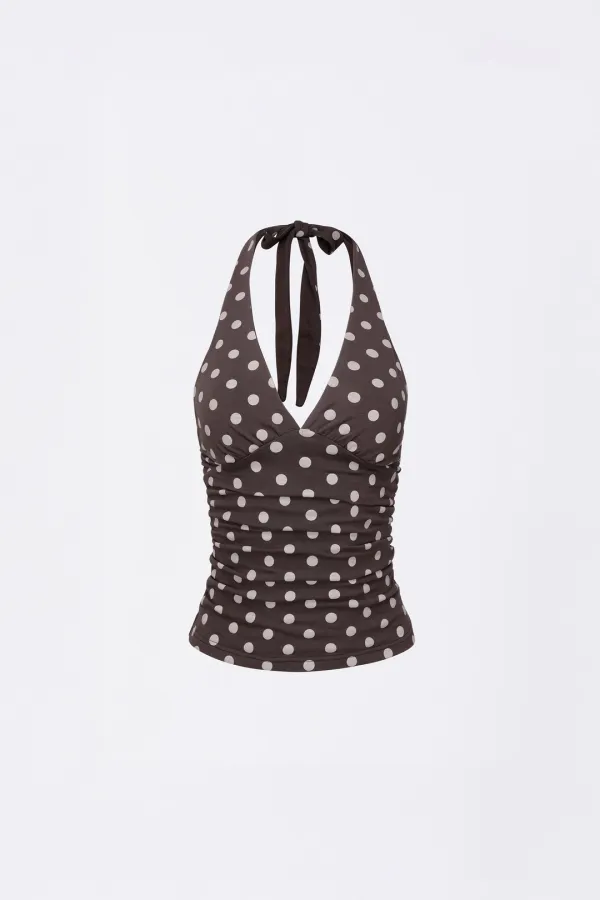Dot Halter Top Brown