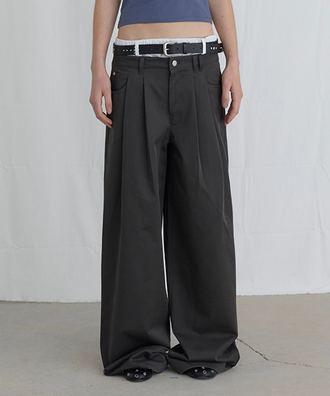 오데스 UNDERWEAR LAYERED TROUSERS - CHARCOAL 상품 이미지 2