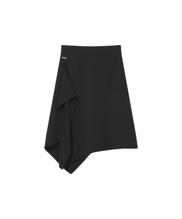 Side pleats gathered midi skirt BLACK