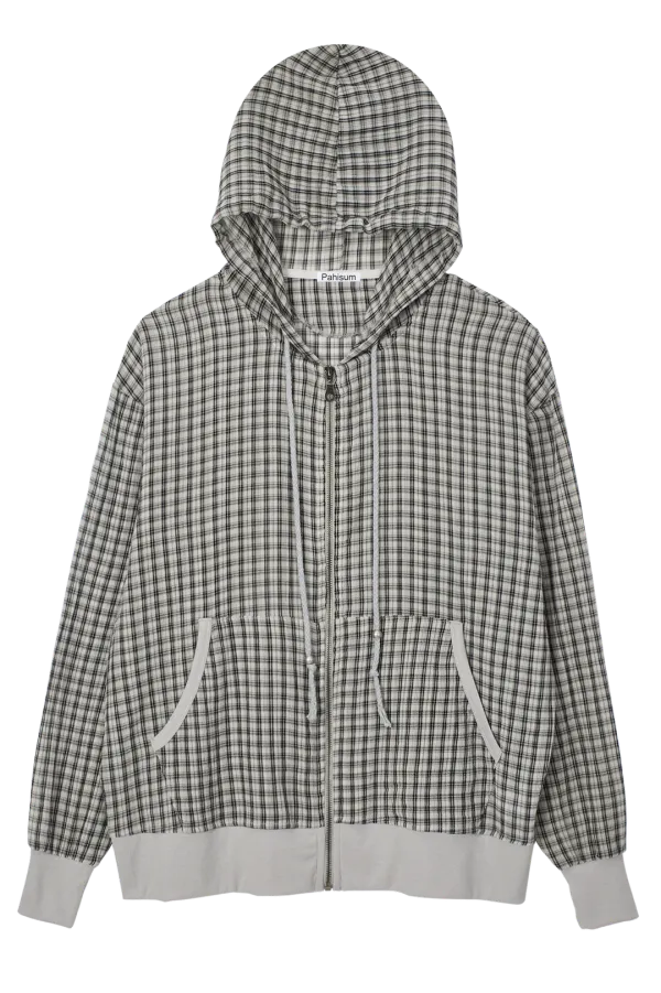 CHECK SEE-THROUGH ZIP-UP_BEIGE