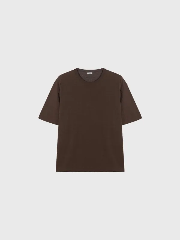Cotton linen oversized knit (brown / light beige / dark gray)