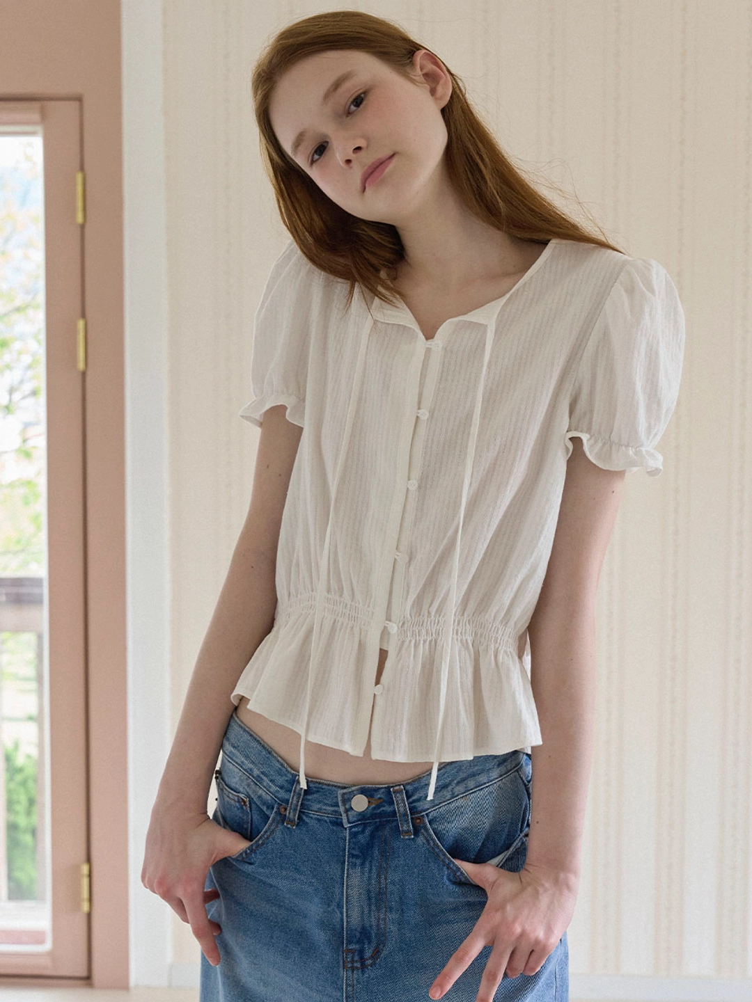 쏘이르 PUFF SLEEVE COTTON BLOUSE - IVORY 상품 이미지 2