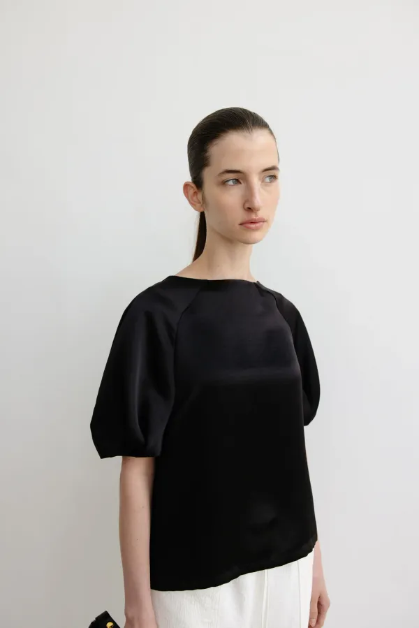 Satin volume blouse_black