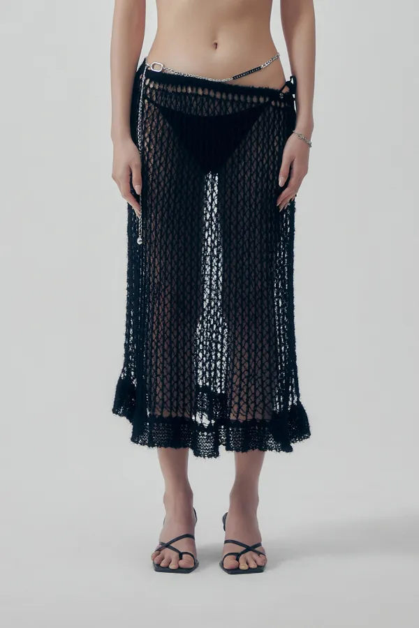 Soft Kint Layered Skirt [ Black ]