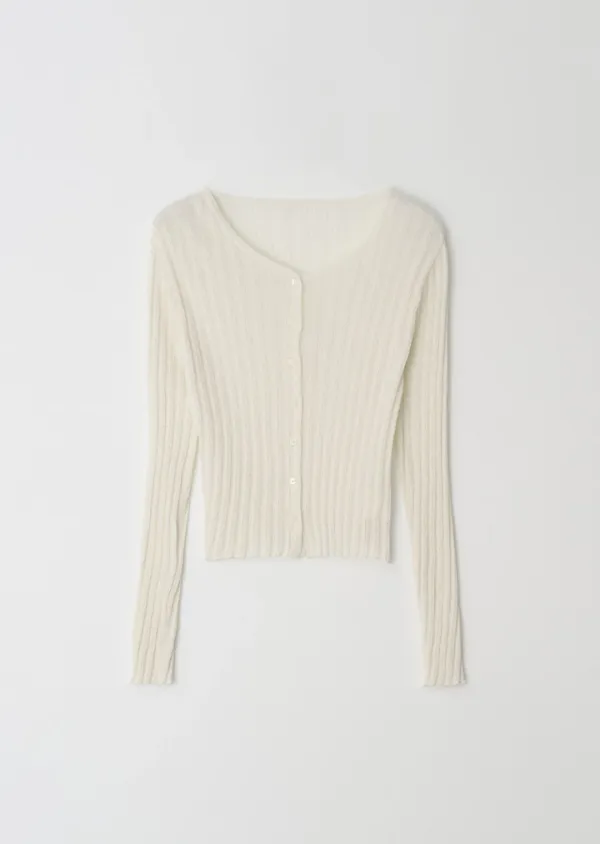 linen blended ribbed knit cardigan-ivory