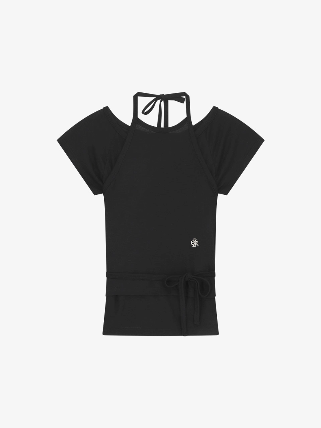 시티브리즈 홀터 레이어드 반팔 티셔츠_BLACK 상품 이미지 1