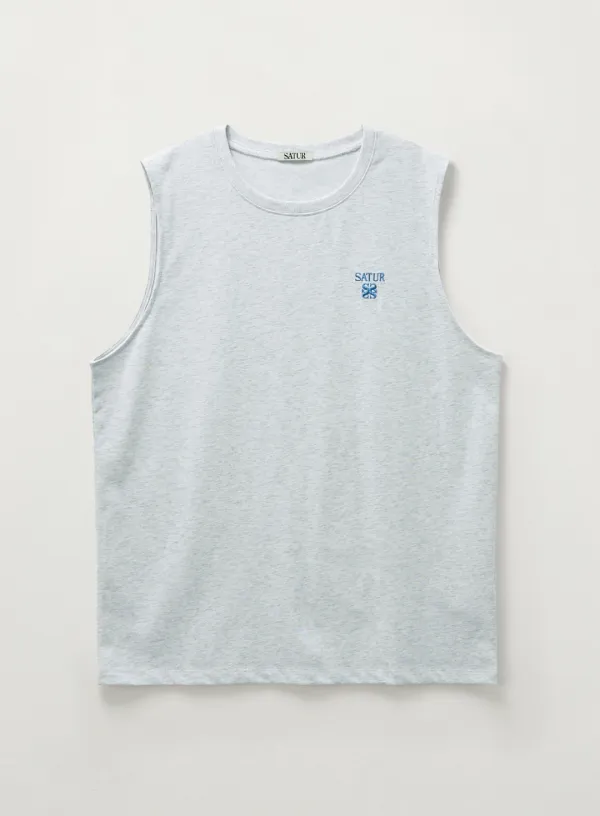 All Day Crew Neck Layered Sleeveless Top - Melange White