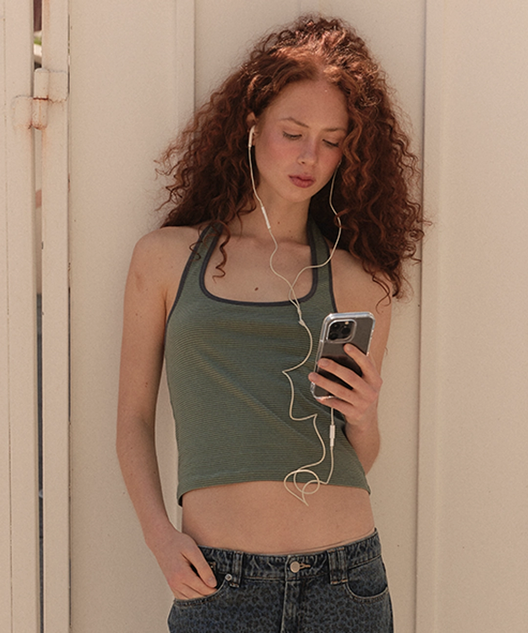 오데스 STRIPE HALTER TOP - GREEN 상품 이미지 2