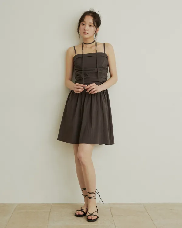 Jelli shirring choker mini dress - charcoal
