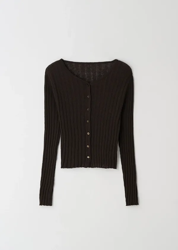 linen blended ribbed knit cardigan-brown