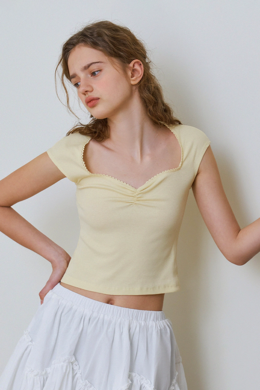 위드아웃썸머 Heart shirring t-shirt_yellow 상품 이미지 2