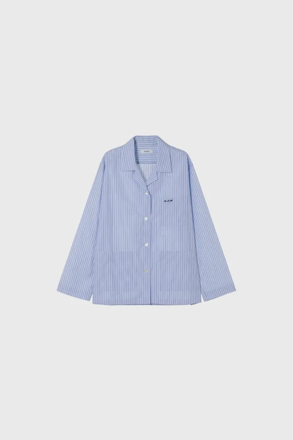 Classic stripe camp collar shirt (blue)