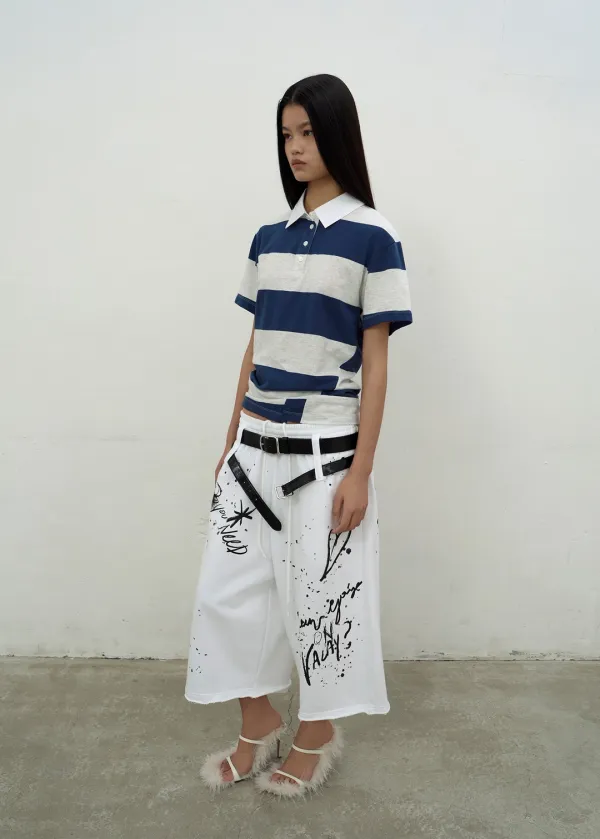 PRINTED BERMUDA SWEATPANTS (WHITE)
