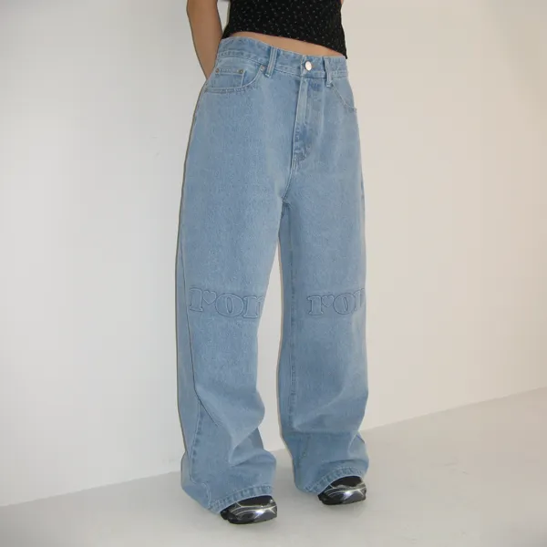 EMBOSSED LOGO DENIM PANTS LIGHT BLUE