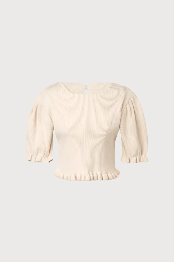 Part.8 Ribbed knit top (cream, black)