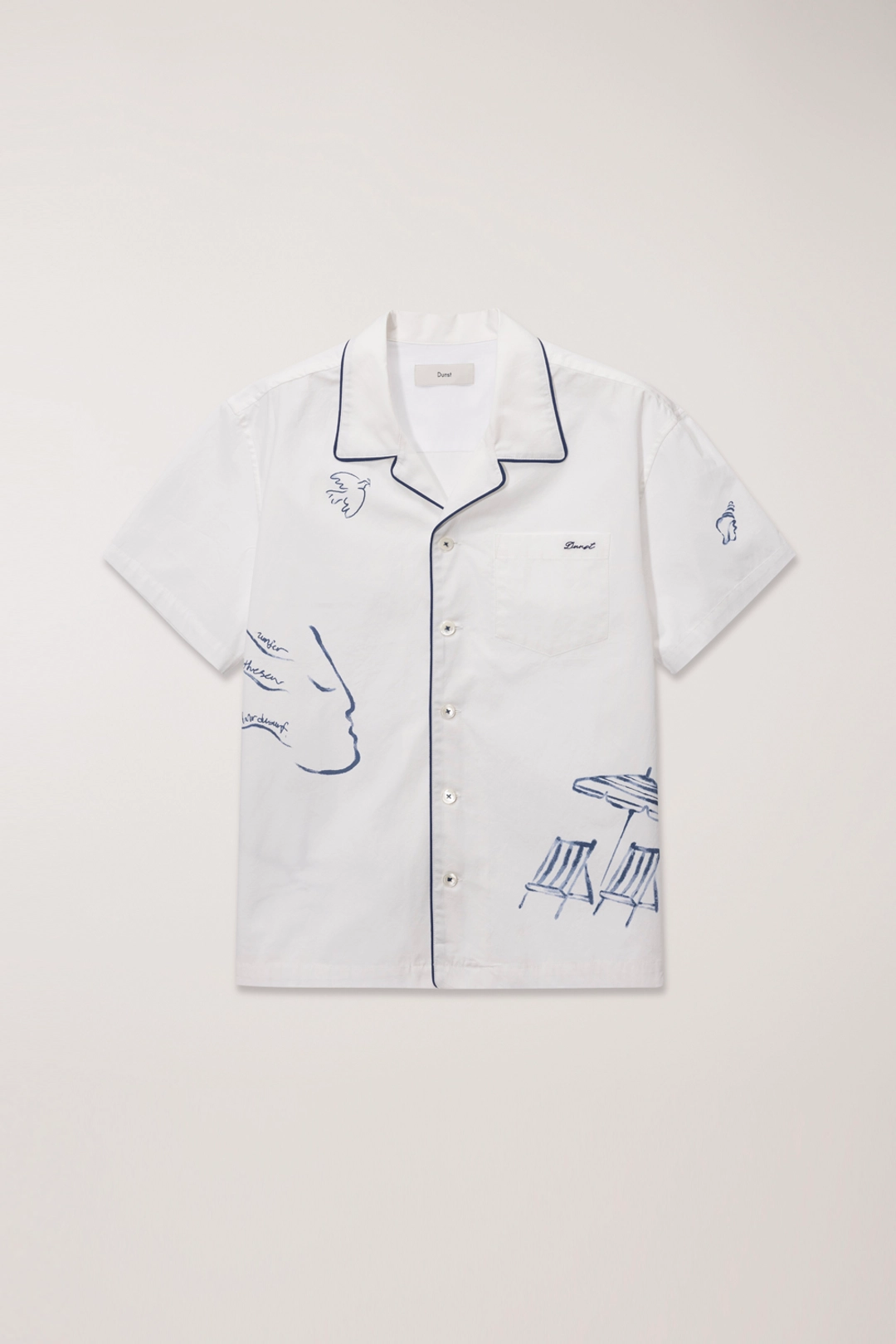 던스트 UNISEX HAND-DRAWING OPEN COLLAR SHIRT OCEAN BLUE 상품 이미지 1
