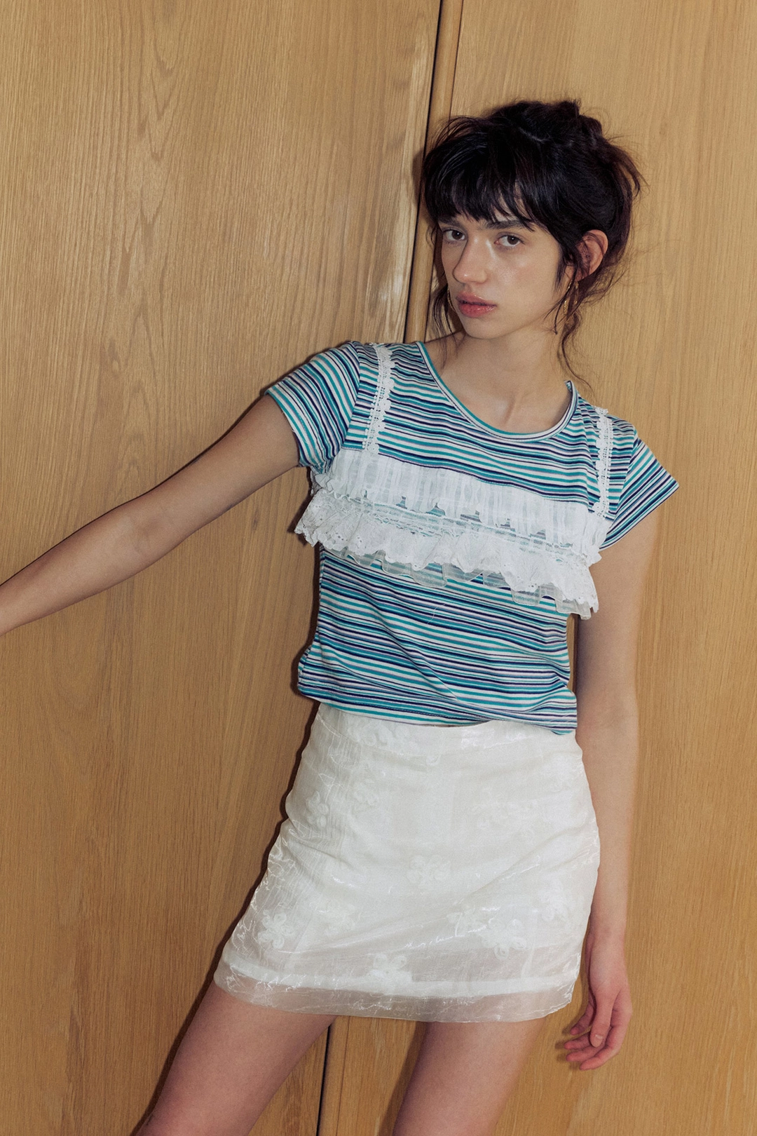 포지프레클즈 Stripe Lace up T-Shirts_Blue 상품 이미지 1