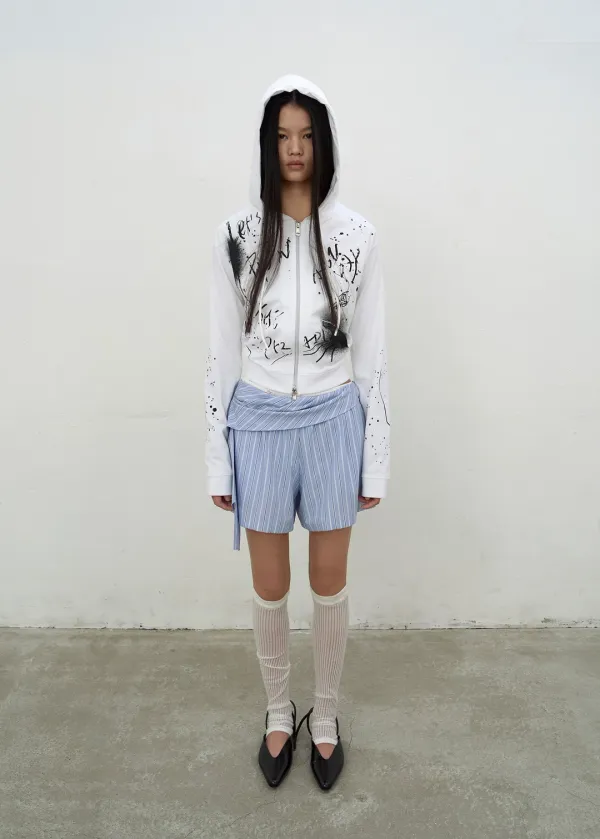 PRINTED HOODIE ZIP-UP (WHITE)