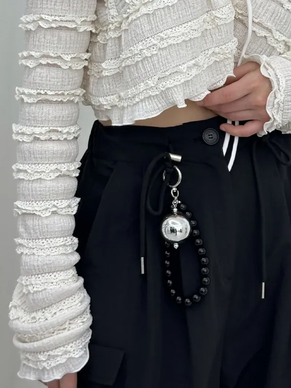 SILVER WIDE BALL KEYRING / BLACK