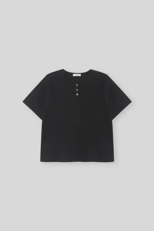 Button half t-shirt (black)