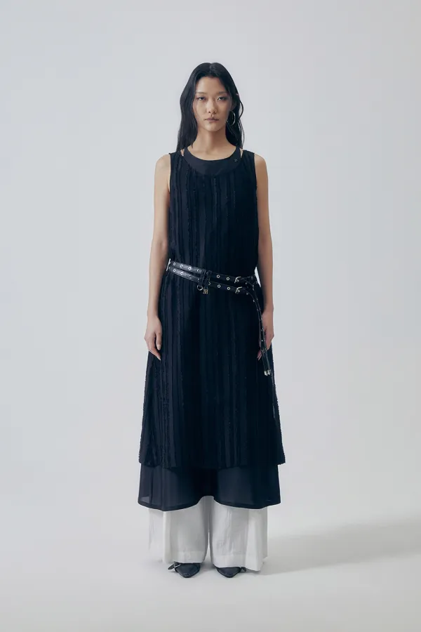 Two-Layer Overlap Dress [ Black ]