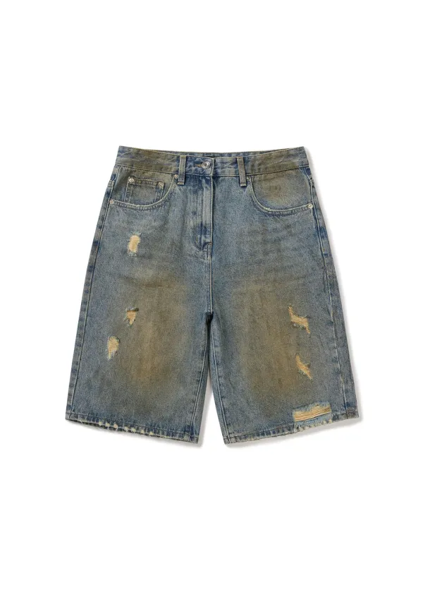 WASHED BLUE DENIM SHORTS (BLUE)