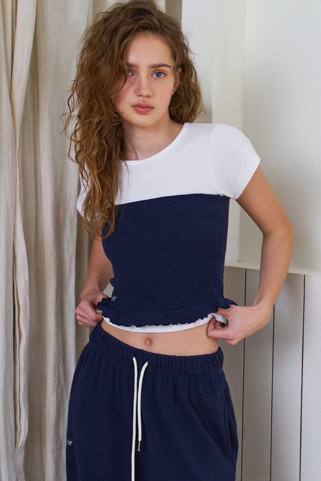 위드아웃썸머 Waffle comfort top_navy 상품 이미지 2