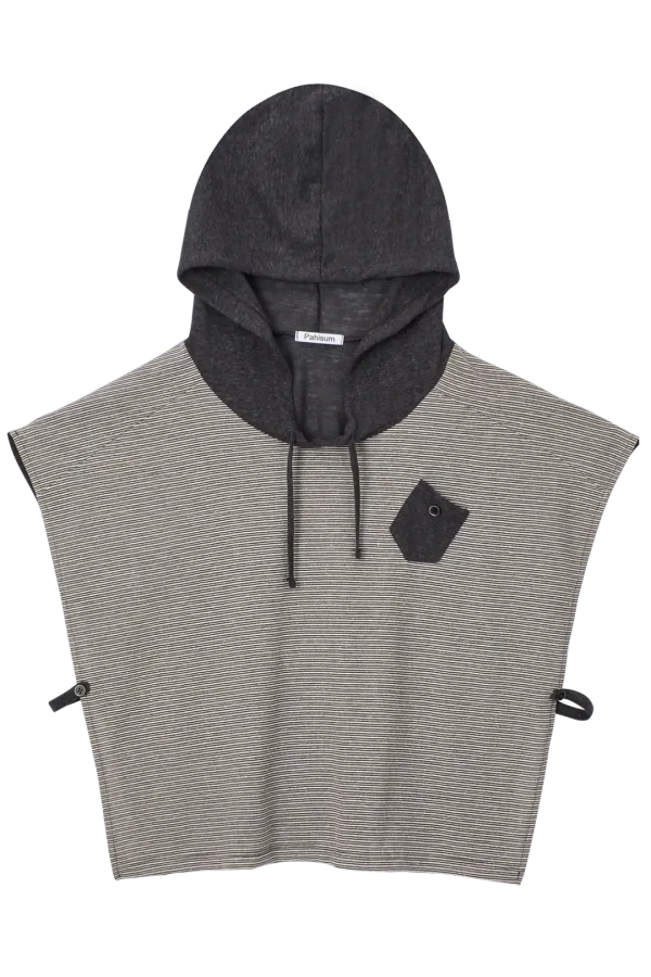 STRIPE PANCHO HOODIE_CHARCOAL