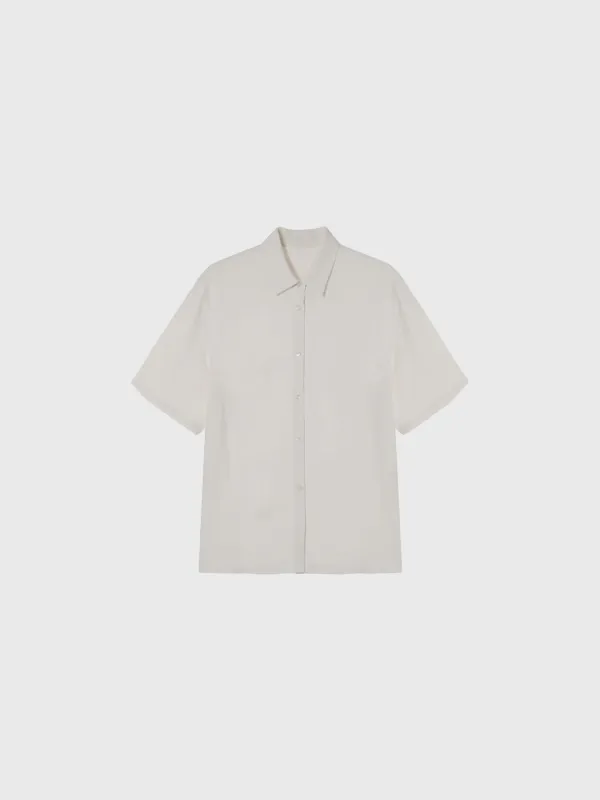 [Exclusive] Linen silk short sleeve shirt (cream / black)