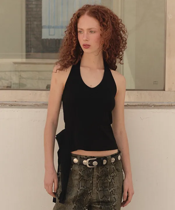 RUFFLED SIDE TANK TOP - BLACK