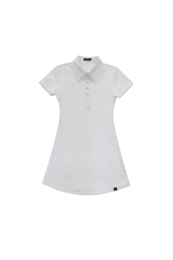PLAIN BUTTON COLLAR DRESS WHITE