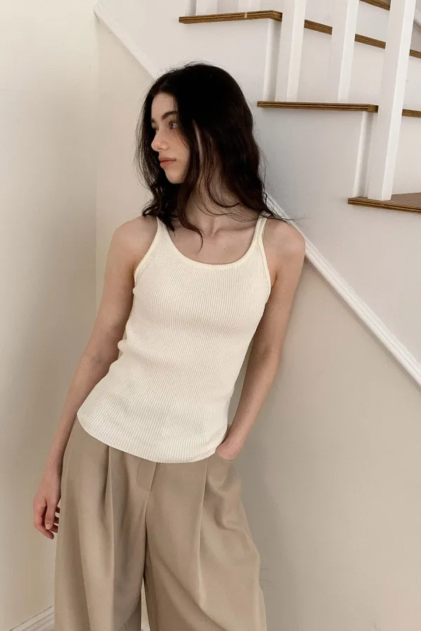 Peony Sleevless T-shirts / Ivory
