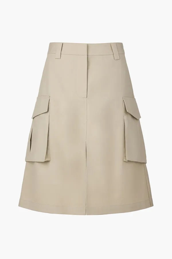 Cargo Pocket Midi Skirt, Beige