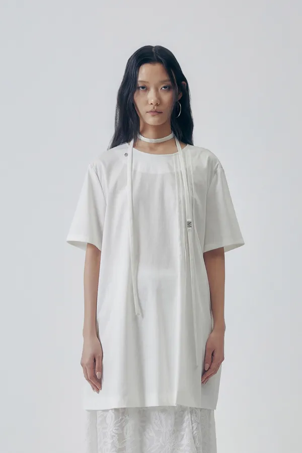 Pleat-Detail Mini Dress [ White ]