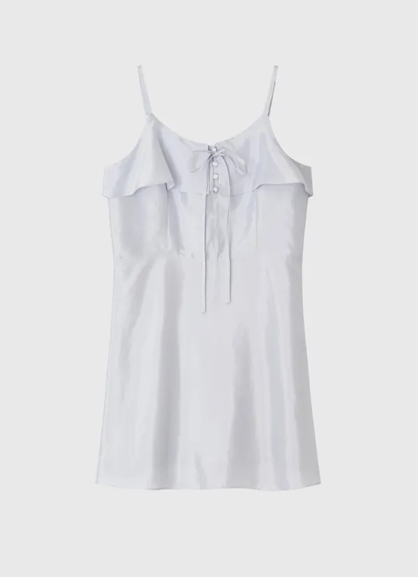 Flare ruffle ribbon sleeveless mini dress - ashblue