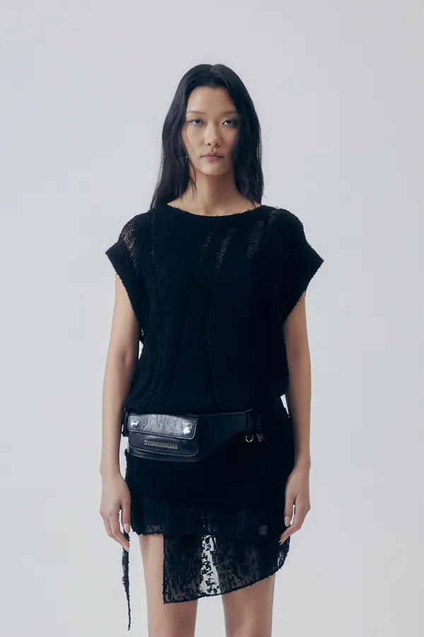 Textured Knit Vest [ Black ]