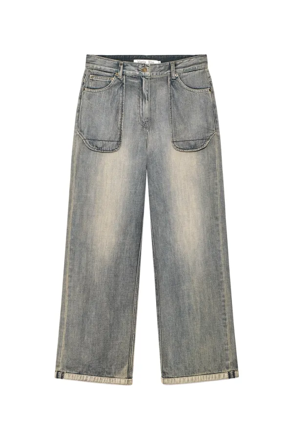 OUT POCKET WASHED DENIM PANTS IN SMOKE BLUE
