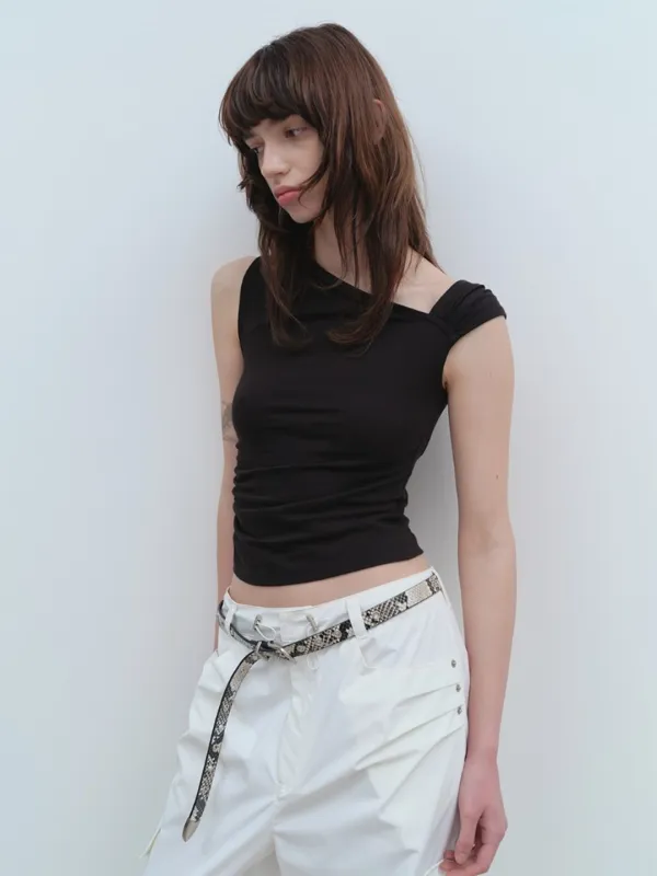 Asymmetric Shirring Top [Black]