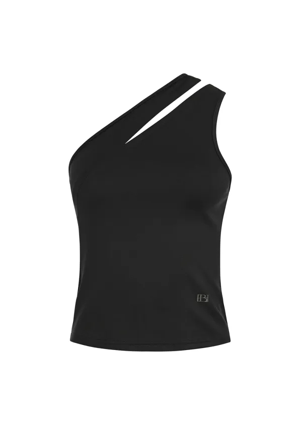 HOOKED ONE SHOULDER TOP, BLACK