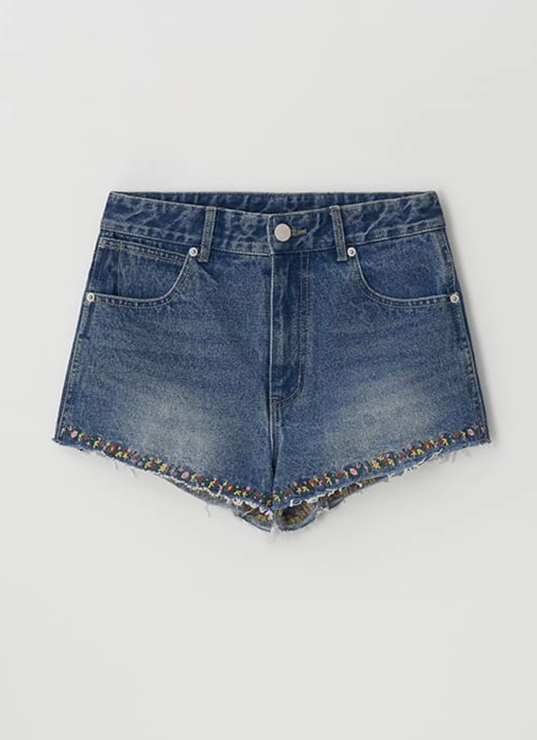 론론 FLORAL FRINGE DENIM SHORTS FADED BLUE 상품 이미지 3
