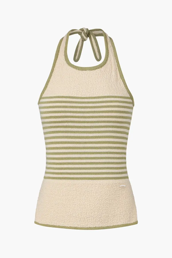 Striped knitted Halter Top, Light khaki
