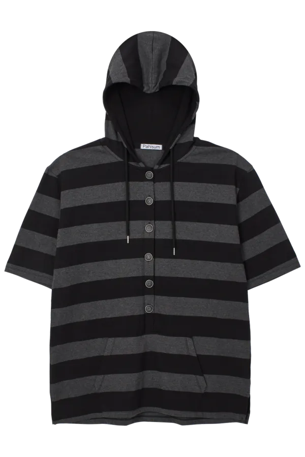 OVERSIZED STRIPE BUTTON T-SHIRT_BLACK