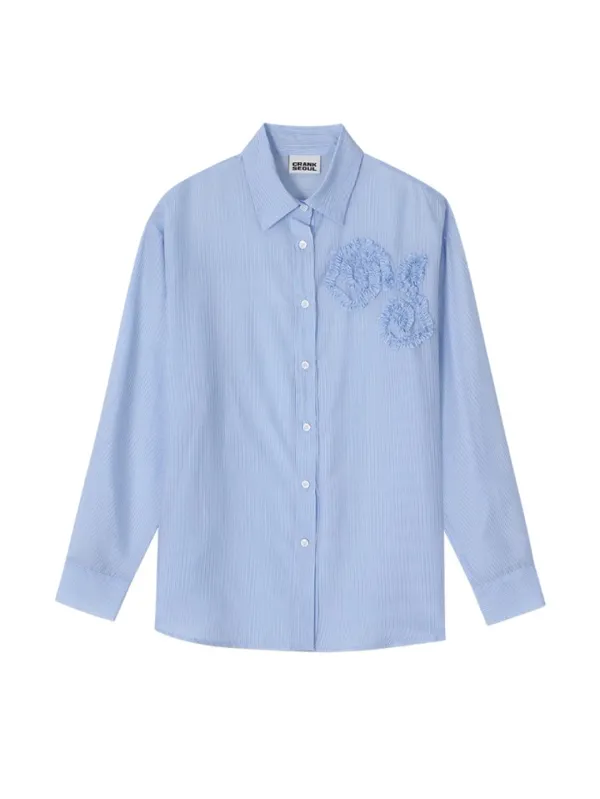 FLOWER STRIPED SHEER SHIRT_BLUE