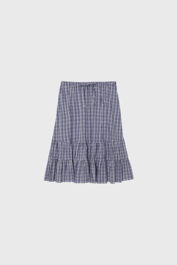 [Exclusive] Check ruffle tiered skirt (blue / black)