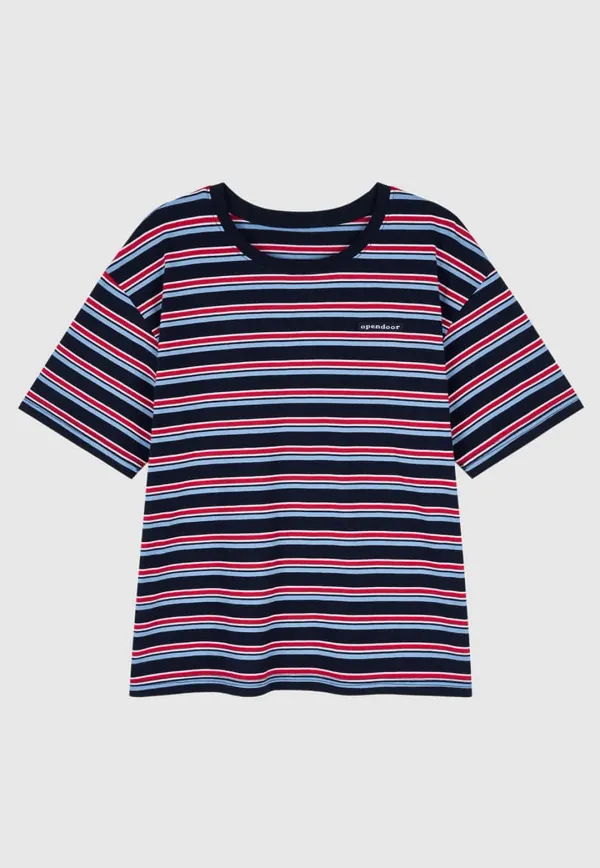 [5월 26일 순차배송] stripe half top navy