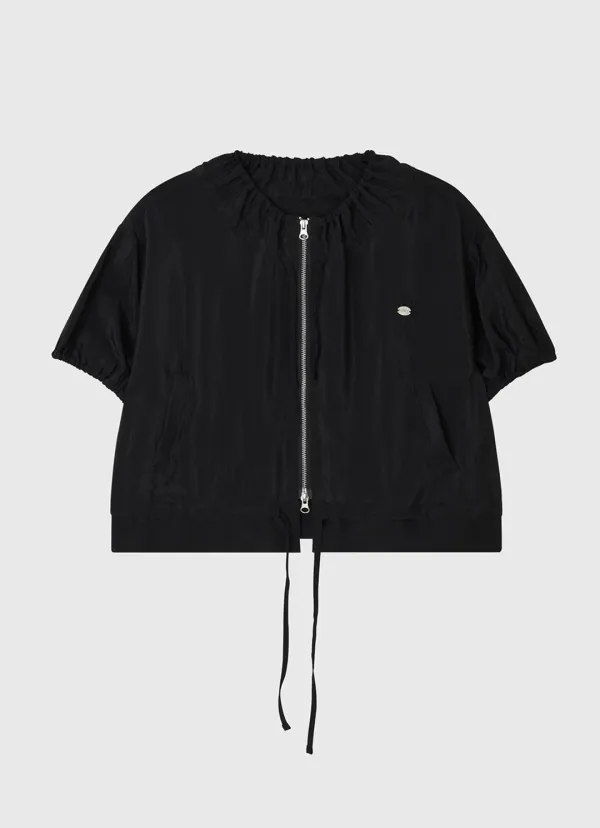 Shirring half windbreaker -  black